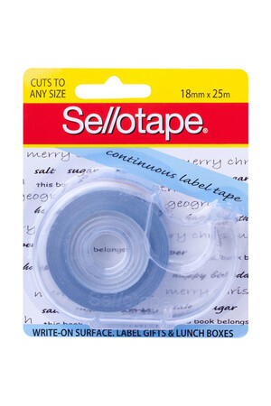 Sellotape Write-On Surface Label Tape with Dispenser - Blue: 18mm x 25m