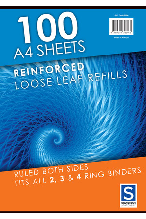Sovereign Loose Leaf Reinforced Refills (A4) - Ruled: Pack of 100
