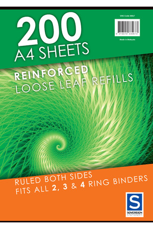 Sovereign Loose Leaf Reinforced Refills (A4) - Ruled: Pack of 200