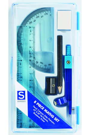 Sovereign Maths Set - 8 Pieces (Plastic Box)