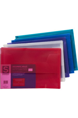 Sovereign Document Wallet - (Foolscap) Polypropylene with Gusset: Assorted (Pack of 10)