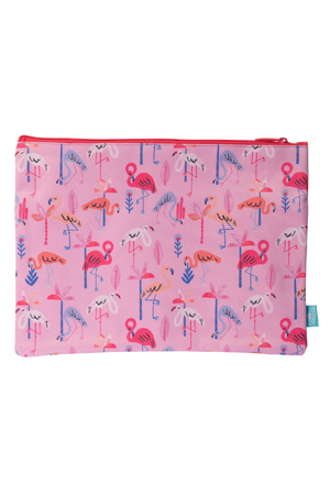 A4 Twin Zip Pencil Case - Flamingo Splash