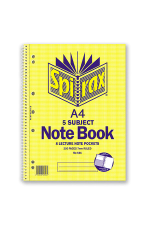 Spirax Notebook 596 - 5 Subject (A4): Side Opening (Pack of 5)
