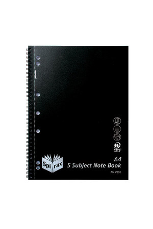 Spirax Notebook P596 - 5 Subject: Polypropylene (Side-Opening) - 250 Pages: Black (Pack of 5)