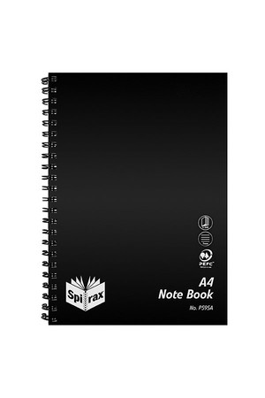 Spirax Notebook - P595A Propylene A4 Side Opening: 240 Pages - Black (Pack of 5)