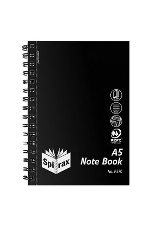 Spirax Notebook - P570 Propylene A5 Side Opening: 200 Pages - Black (Pack of 5)