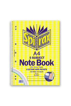 Spirax Notebook 596C - 5 Subject Coloured (A4): Side Opening - 250 Pages (Pack of 5)