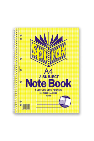 Spirax Notebook 599 - 3 Subject (A4): Side Opening (Pack of 5)
