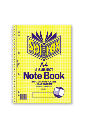 Spirax Notebook 605 - 2 Subject (A4) Side Opening (Pack of 5)