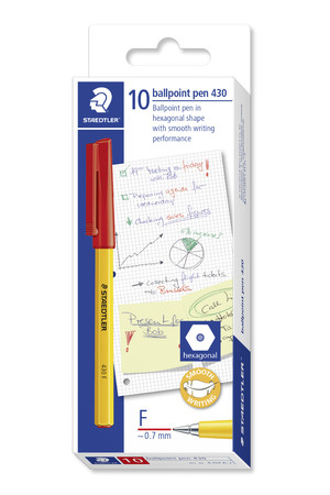 Staedtler Ballpoint Pen - Stick 430: Fine Red (Box of 10)