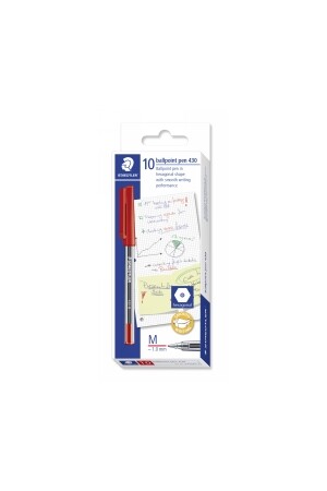 Staedtler Pen - Ballpoint Pen Stick 430: Medium Red (Box of 10)