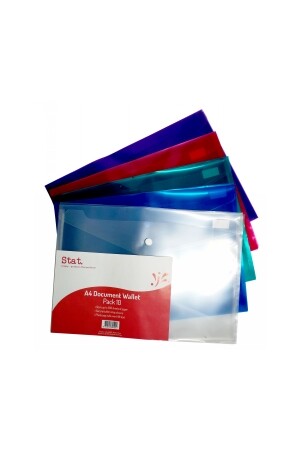 Stat Document Wallet - (A4) Polypropylene with Button: Assorted (Pack of 10)