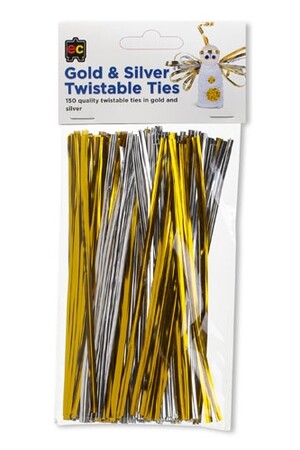 Twistable Ties (Pack of 150) - 15cm: Gold & Silver