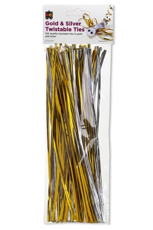 Twistable Ties (Pack of 150) - 25cm: Gold & Silver