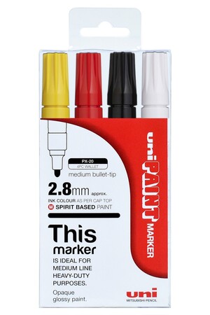 Uni-Ball Paint Marker PX-20 Medium Bullet Tip 2.8mm - Assorted (Pack of 4)