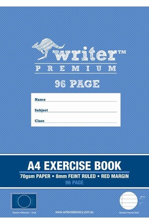 Writer Premium Exercise Book A4 - 8mm Ruled + Margin (Circle) 96PG