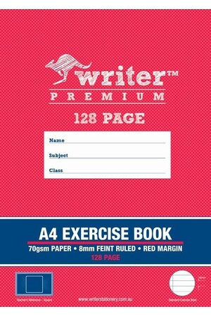 Writer Premium Exercise Book A4 - 8mm Ruled + Margin (Square) 128PG