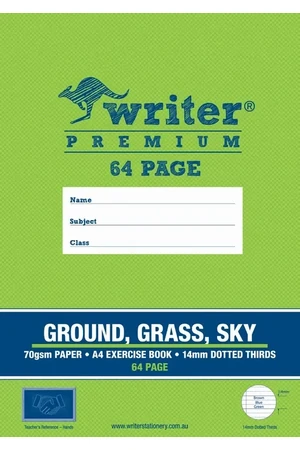 Writer Exercise Book Wonder - A4 64pg 14mm Dotted-Thirds: Ground, Grass, Sky (Single)