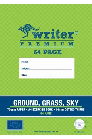 Writer Exercise Book Wonder - A4 64pg 14mm Dotted-Thirds: Ground, Grass, Sky (Pack of 10)