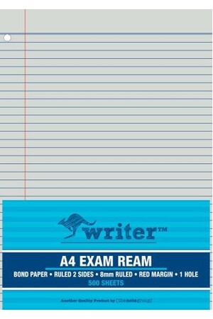 Writer Exam Paper - A4 55gsm 8mm Ruled With Margin: 1-Hole Punched (500 Sheet Ream)