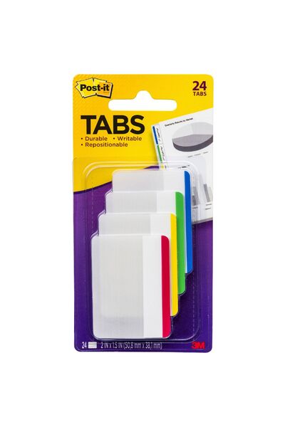 Post-It Filing Tabs: Primary Colours 51 x 38mm (24 Tabs)