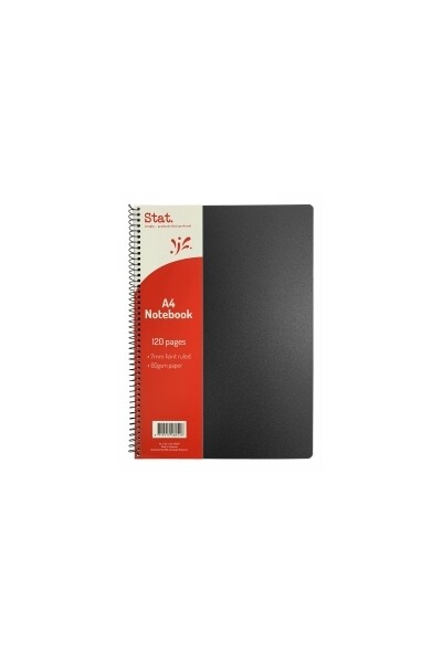 Stat Notebook - A4 60gsm 7mm Ruling Polypropylene (PP) Cover: Black 120pg (Single)
