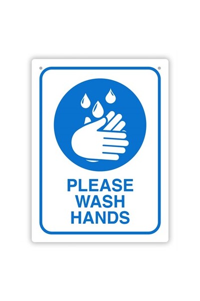 Wash Hands Wall Sign - Blue & White