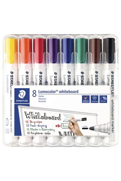Staedtler Lumocolor Whiteboard Marker - Bullet: Assorted Colours (Pack of 8)