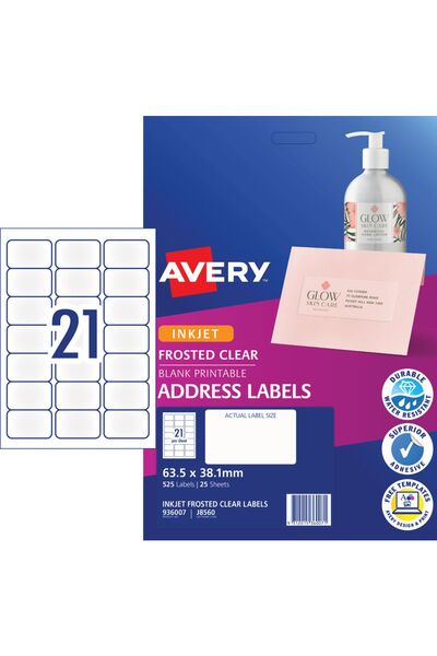 Avery Frosted Clear Address Labels - Blank Printable (525 Labels / 25 Sheets)