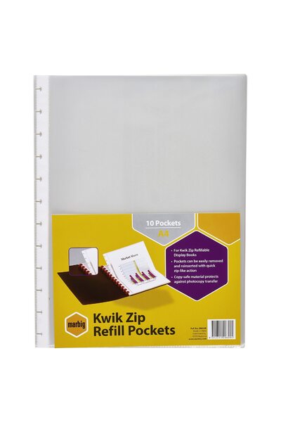 Marbig Kwik Zip Refill Pockets - A4 (Pack of 10)