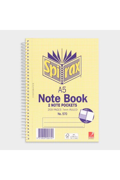 Spirax #570 Notebook A5 - 200 Page: 7mm Ruled