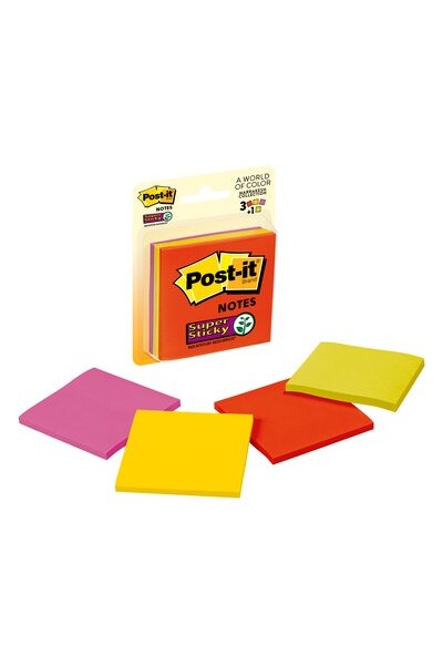 Post-it Notes Super Sticky Neon 76 x 76mm (Pack of 3)