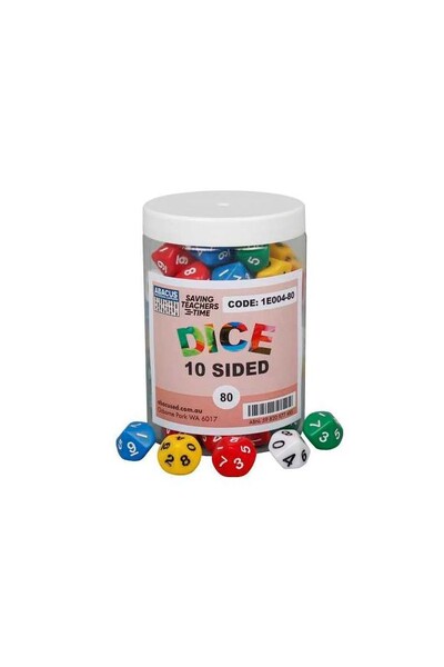 10-Sided Dice (Number) - 16mm (Jar of 80)