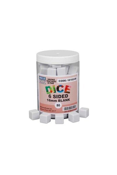 6-Sided Dice (Blank) - 16mm (Jar of 80)