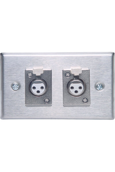 Redback 3 pin XLR Dual Horizontal Steel Microphone Wallplate