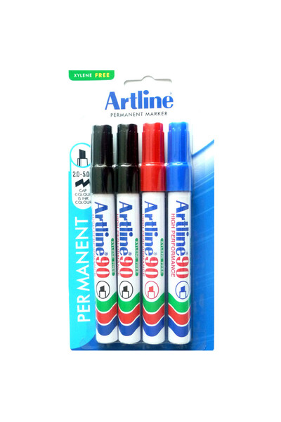Artline Markers 90 - 5mm Permanent (Chisel Nib): Assorted (Pack of 4)