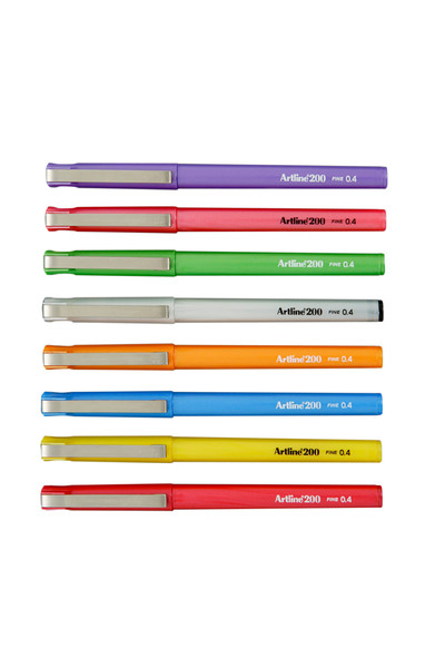 Artline Pen 200 - Bright Fineliner (0.4mm): Assorted (Pack of 8)