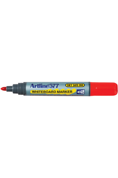 Artline Whiteboard Markers 577 - 2mm Bullet Nib: Red (Box of 12)