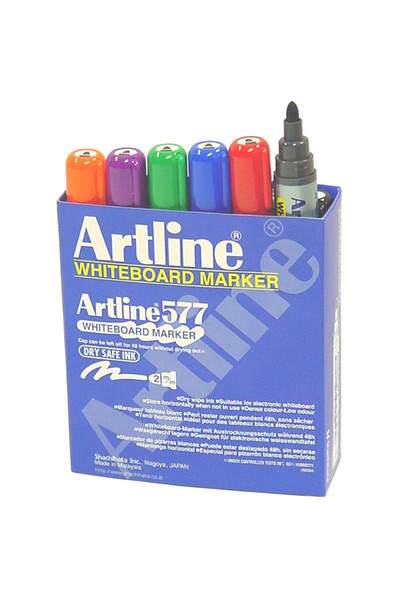 Artline Whiteboard Markers 577- 2mm Bullet Nib: Assorted (Box of 12)