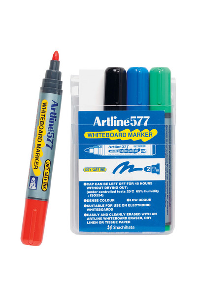 Artline Whiteboard Markers 577- 2mm Bullet Nib: Assorted (Pack of 4)