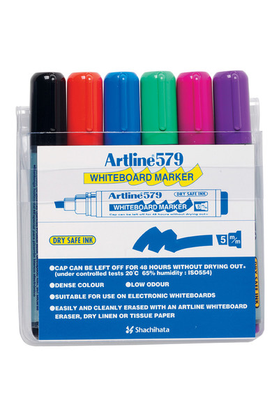 Artline Whiteboard Markers 579 - 5mm Chisel Nib: Assorted (Pack of 6)