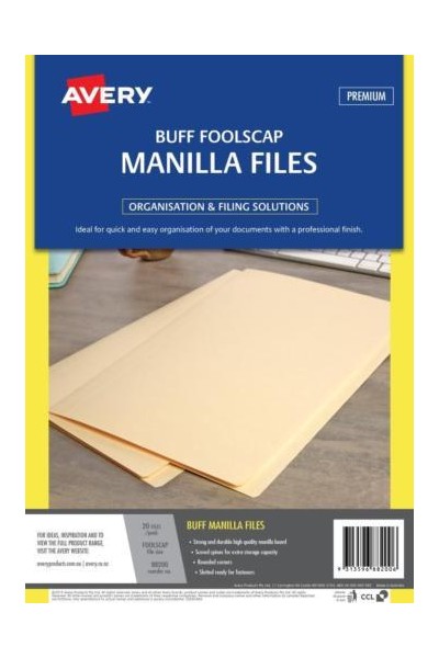 Avery Manilla File - Foolscap: Buff (Pack of 20)