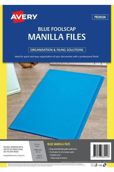 Avery Manilla Folders - Foolscap: Blue (Pack of 20)
