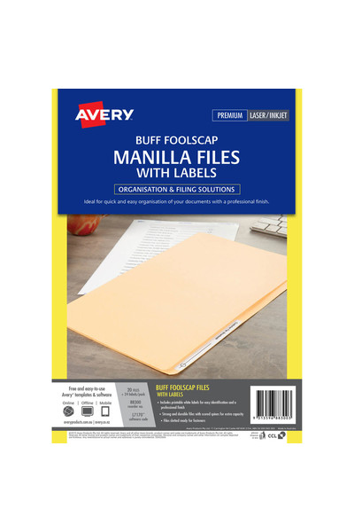 Avery File + 24 Title Laser Labels - Foolscap: Buff (Pack of 20)