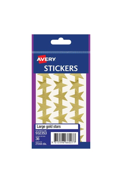 Avery Stickers - Large Gold Stars  - 36 Stickers 