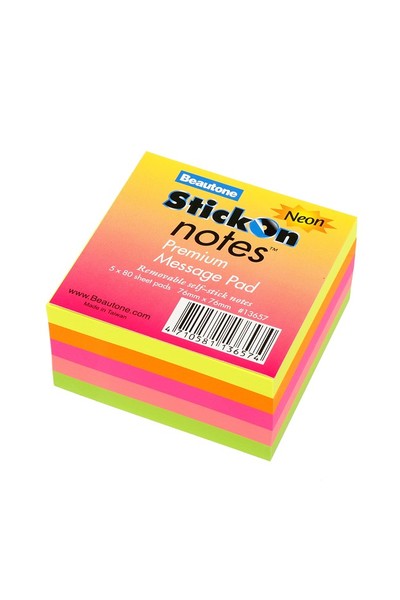 Beautone Stick On Notes - Cube (76x76mm): Neon Colours