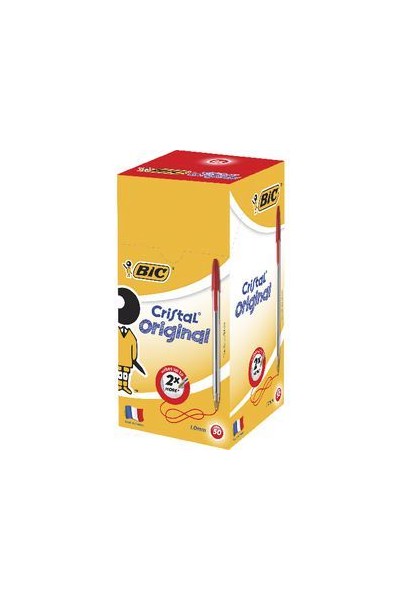 Bic Pen - Ballpoint Cristal Original: Medium Red (Box of 50)