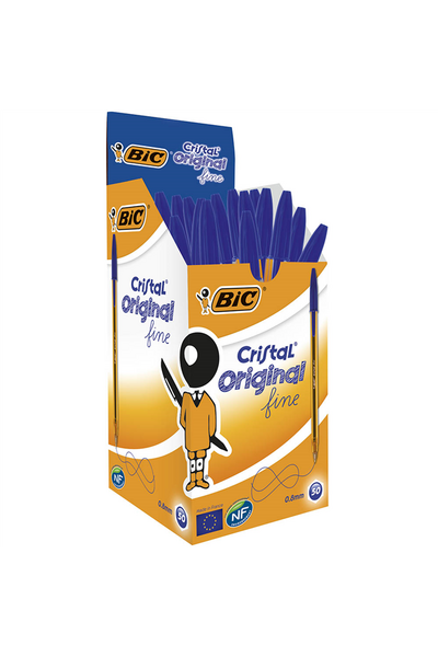 BIC Pen - Ballpoint Cristal Original: 0.8mm Fine Blue (Box of 50)