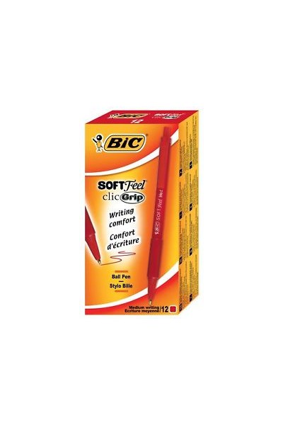 Bic Pen - Ballpoint Soft Feel Retractable: Red (Box of 12)