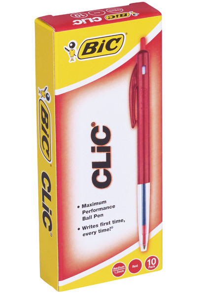 Bic Pen - Ballpoint Clic M10: Medium Red (Box of 10)